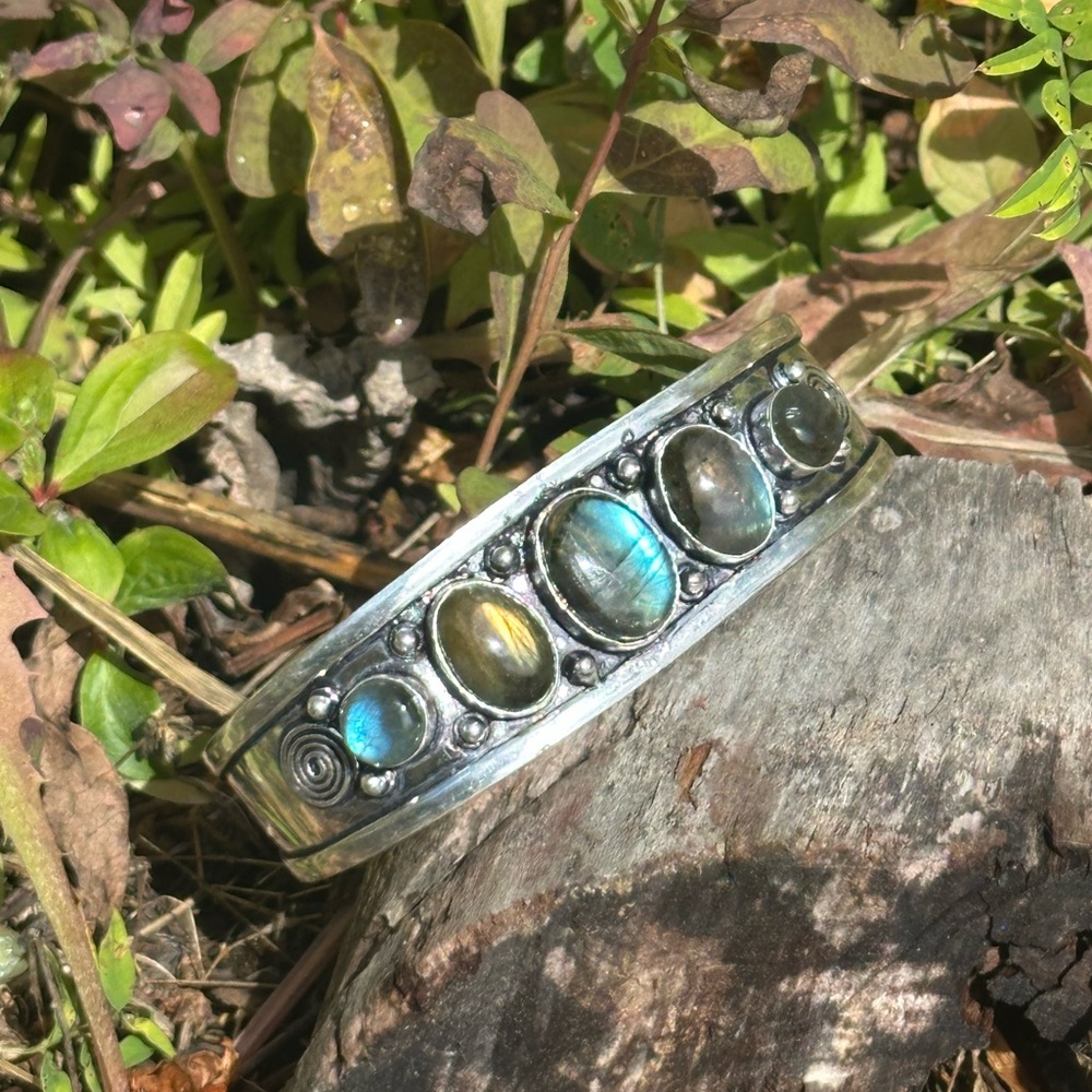 A Sterling Silver Plated Labradorite Bangle